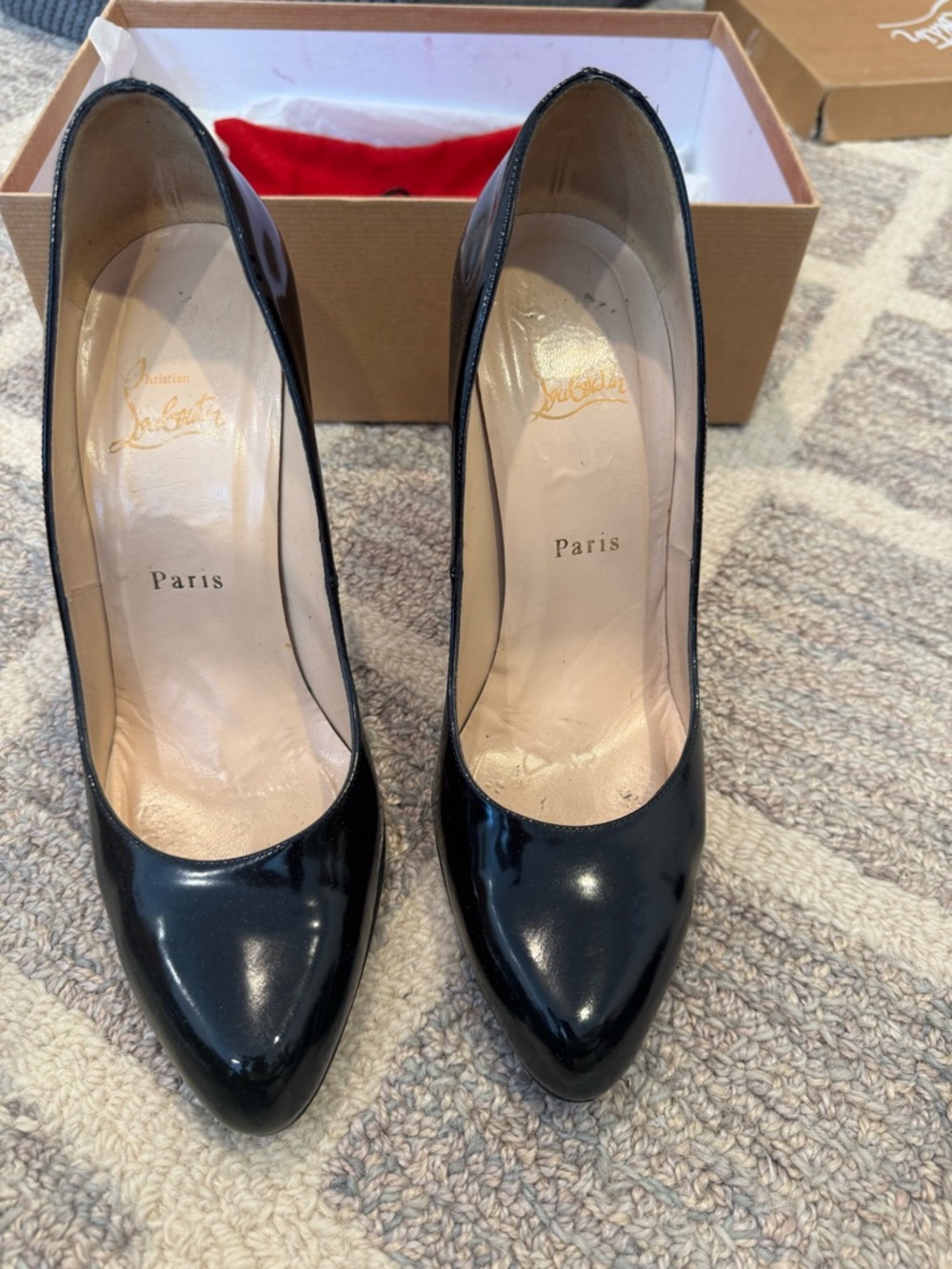 Christian Louboutin Black Patent Pointed Pumps with Signature Red Detail